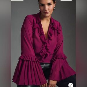 NWOT Anthropologie sheer V neck blouse